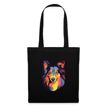 Shetland Schäferhund Hund Rasse Aquarell Karikatur Kaw - Stoffbeutel - Schwarz - Vorne