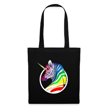 Regenbogen Einhorn Zebra - Stoffbeutel - Schwarz - Vorne