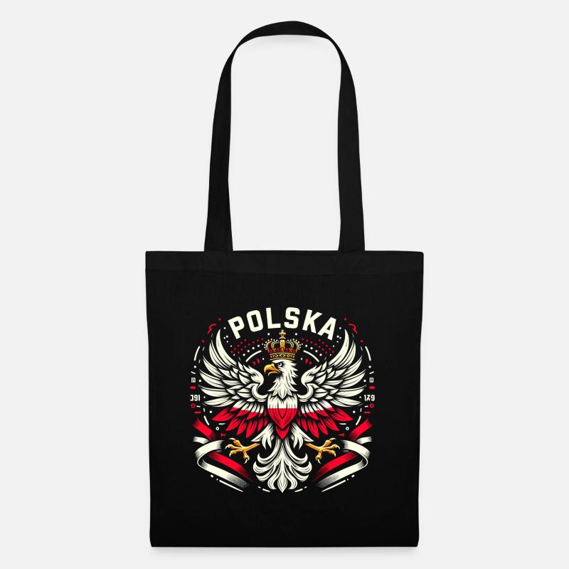 Polen Polska polnisch Wappen Adler Flagge Geschenk - Stoffbeutel - Schwarz