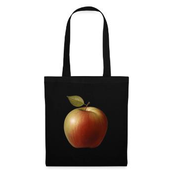 Apfel mit grünen Blatt - Stoffbeutel - Schwarz - Vorne