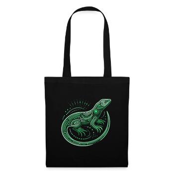 lézard nuances de vert, motifs aborigènes, tribal - Sac en tissu - noir - Devant