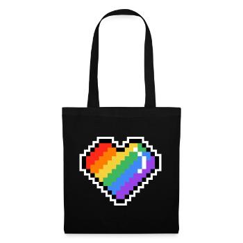 Pixel Regenbogenherz - Stoffbeutel - Schwarz - Vorne