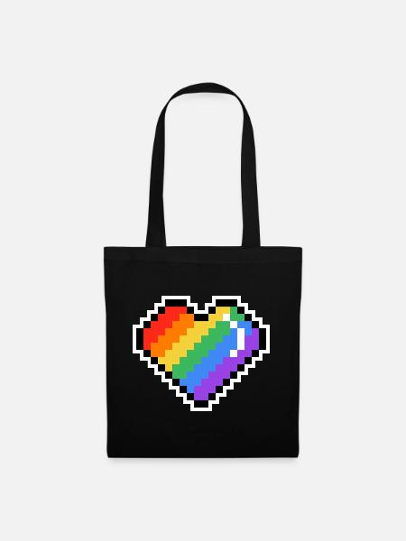Pixel Rainbow Heart - Tote Bag - black