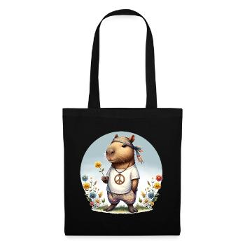 Capybara Hippie Peace - Stoffbeutel - Schwarz - Vorne