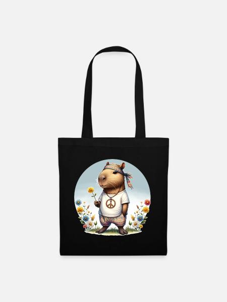 Capybara Hippie Peace - Stoffbeutel - Schwarz
