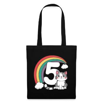 Süße Katze - 5. Geburtstag - 5 Jahre - Stoffbeutel - Schwarz - Vorne