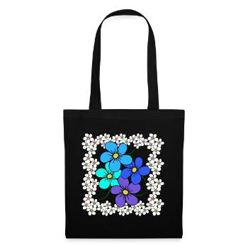 Blumenmuster floral Blumenranke blühende Blume - Stoffbeutel - Schwarz - Vorne