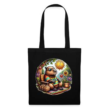 Capybara Hippie Peace - Stoffbeutel - Schwarz - Vorne