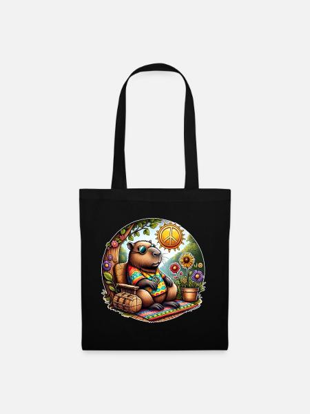 Capybara Hippie Peace - Stoffbeutel - Schwarz