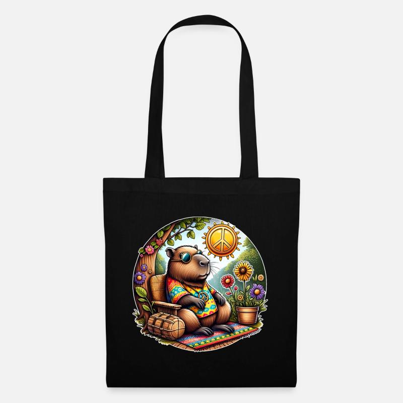 Capybara Hippie Peace - Stoffbeutel - Schwarz