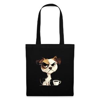 Grumpy | Hund | Genervter Hund | Kaffeeliebhaber - Stoffbeutel - Schwarz - Vorne