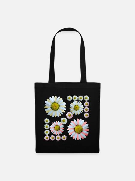 floral floral pattern daisy flower tendril - Tote Bag - black