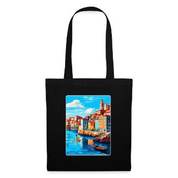 Porto Portugal Vintage Reiseplakat Souvenir WPA - Stoffbeutel - Schwarz - Vorne