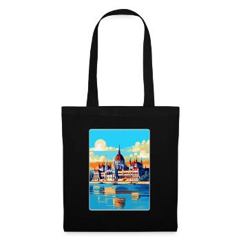 Budapest Ungarn Vintage Reiseplakat Souvenir - Stoffbeutel - Schwarz - Vorne