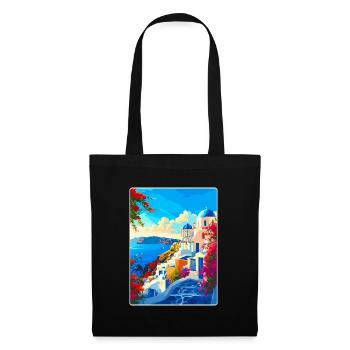 Santorin Grèce Affiche de voyage vintage souvenir - Sac en tissu - noir - Devant