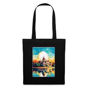 Budapest Ungarn Vintage Reiseplakat Souvenir - Stoffbeutel - Schwarz - Vorne
