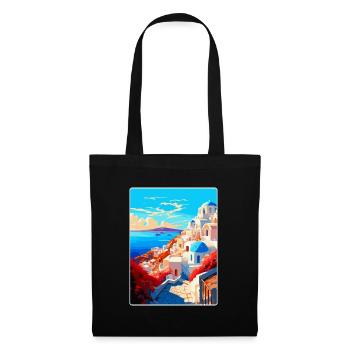 Santorin Grèce Affiche de voyage vintage souvenir - Sac en tissu - noir - Devant