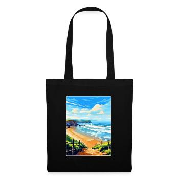 Perranporth Beach Angleterre Royaume-Uni Voyage Affiche WPA Art - Sac en tissu - noir - Devant
