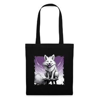 Bande dessinée Fox, riant, assis sur un tabouret | Affiche - Sac en tissu - noir - Devant