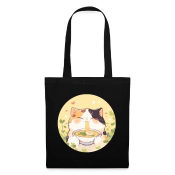 Katze isst Ramen - Stoffbeutel - Schwarz - Vorne