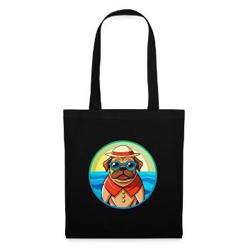 Pug Dog Funny Cartoon Summer Beach Sunglasses Cool - Tote Bag - black - Front