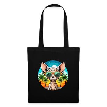 Devon Rex Cat Breed Cartoon Lunettes de soleil Beach - Sac en tissu - noir - Devant