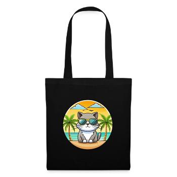 Britisch Kurzhaar Katzenrasse Cartoon Sonnenbrille Strand - Stoffbeutel - Schwarz - Vorne