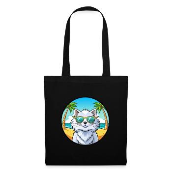 Weiße Langhaarkatze Persische Katzenrasse Cartoon Strand - Stoffbeutel - Schwarz - Vorne