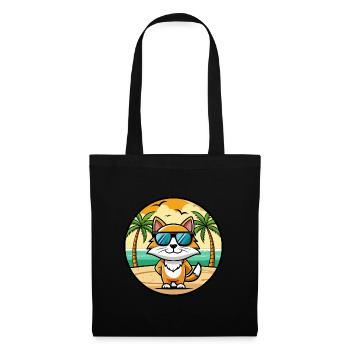 Cymric Katzenrasse Cartoon Sonnenbrille Strand - Stoffbeutel - Schwarz - Vorne