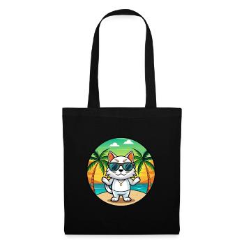 Japanische Bobtail Katzenrasse Cartoon Sonnenbrille Strand - Stoffbeutel - Schwarz - Vorne