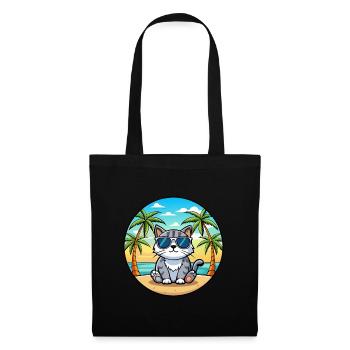 Schottische Falte Katzenrasse Cartoon Sonnenbrille Strand - Stoffbeutel - Schwarz - Vorne