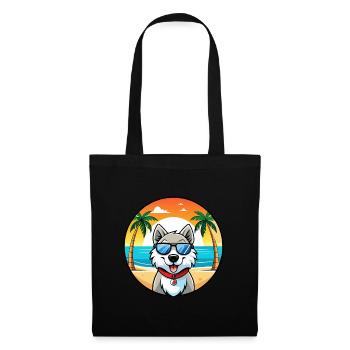 Chien Husky Labrador Canadien Race Cartoon Beach - Sac en tissu - noir - Devant