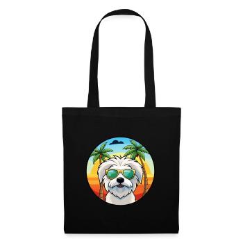 Coton De Tulear Hunderasse Cartoon Sonnenbrille Strand - Stoffbeutel - Schwarz - Vorne