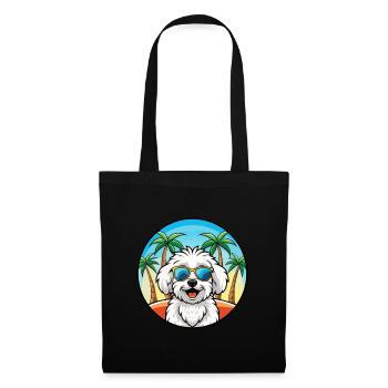 Bichon frisé race de chien dessin animé lunettes de soleil plage - Sac en tissu - noir - Devant