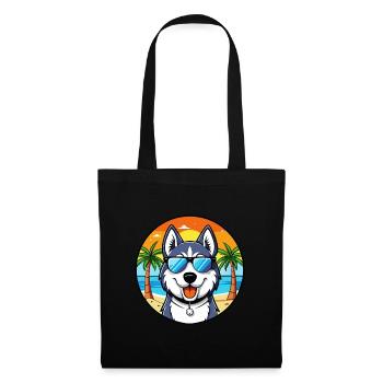 Siberian Husky Chien Race Dessin Animé Lunettes De Soleil Plage - Sac en tissu - noir - Devant