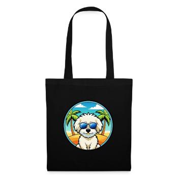 Bichon frisé race de chien dessin animé lunettes de soleil plage - Sac en tissu - noir - Devant