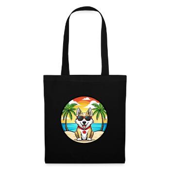 Chien Husky Labrador Canadien Race Cartoon Beach - Sac en tissu - noir - Devant