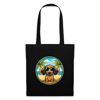 Miniatur Dackel Hund Rasse Cartoon Sonnenbrille - Stoffbeutel - Schwarz - Vorne