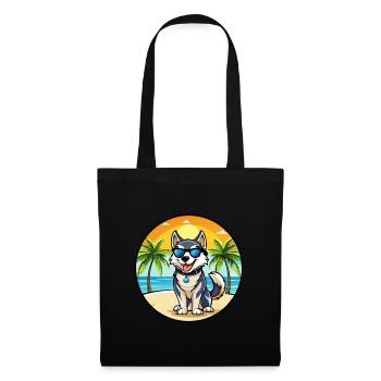 Labrador Husky Chien Race Dessin animé Lunettes de soleil Plage - Sac en tissu - noir - Devant