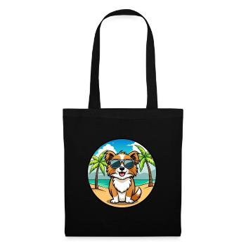 Épagneul tibétain race chien dessin animé lunettes de soleil plage - Sac en tissu - noir - Devant
