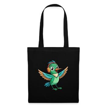 Colibri Drôle Dessin Animé Animal Casque Musique - Sac en tissu - noir - Devant