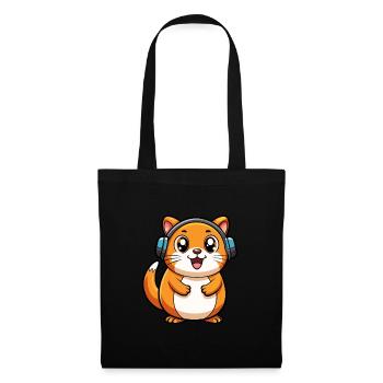 Hamster Drôle Dessin Animé Personnage Casque Musique - Sac en tissu - noir - Devant