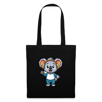 Koala Lustige Cartoon Figur Kopfhörer Musik - Stoffbeutel - Schwarz - Vorne