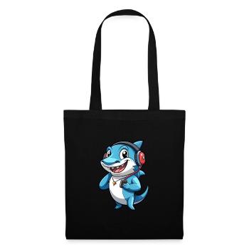 Requin Drôle Dessin Animé Personnage Casque Musique - Sac en tissu - noir - Devant