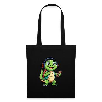 Turtle Funny Cartoon Character Headphone Music - Tote Bag - black - Front