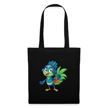 Pfau Lustige Zeichentrickfigur Kopfhörer Musik - Stoffbeutel - Schwarz - Vorne