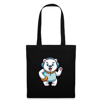 Polar Bear Funny Cartoon Character Headphone Music - Tote Bag - black - Front