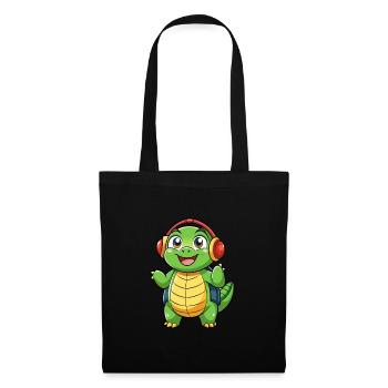 Turtle Funny Cartoon Character Headphone Music - Tote Bag - black - Front
