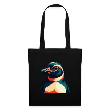 Pinguin Zeichentrickfigur Buntes Haustier Tier - Stoffbeutel - Schwarz - Vorne