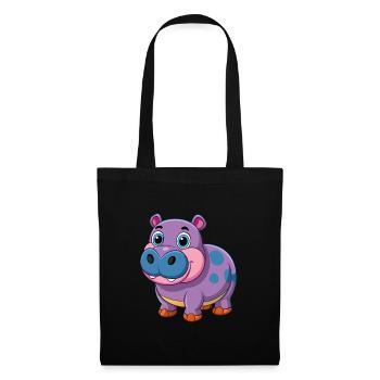 Hippopotame Mignon Mascotte Personnage De Dessin Animé Kawaii - Sac en tissu - noir - Devant